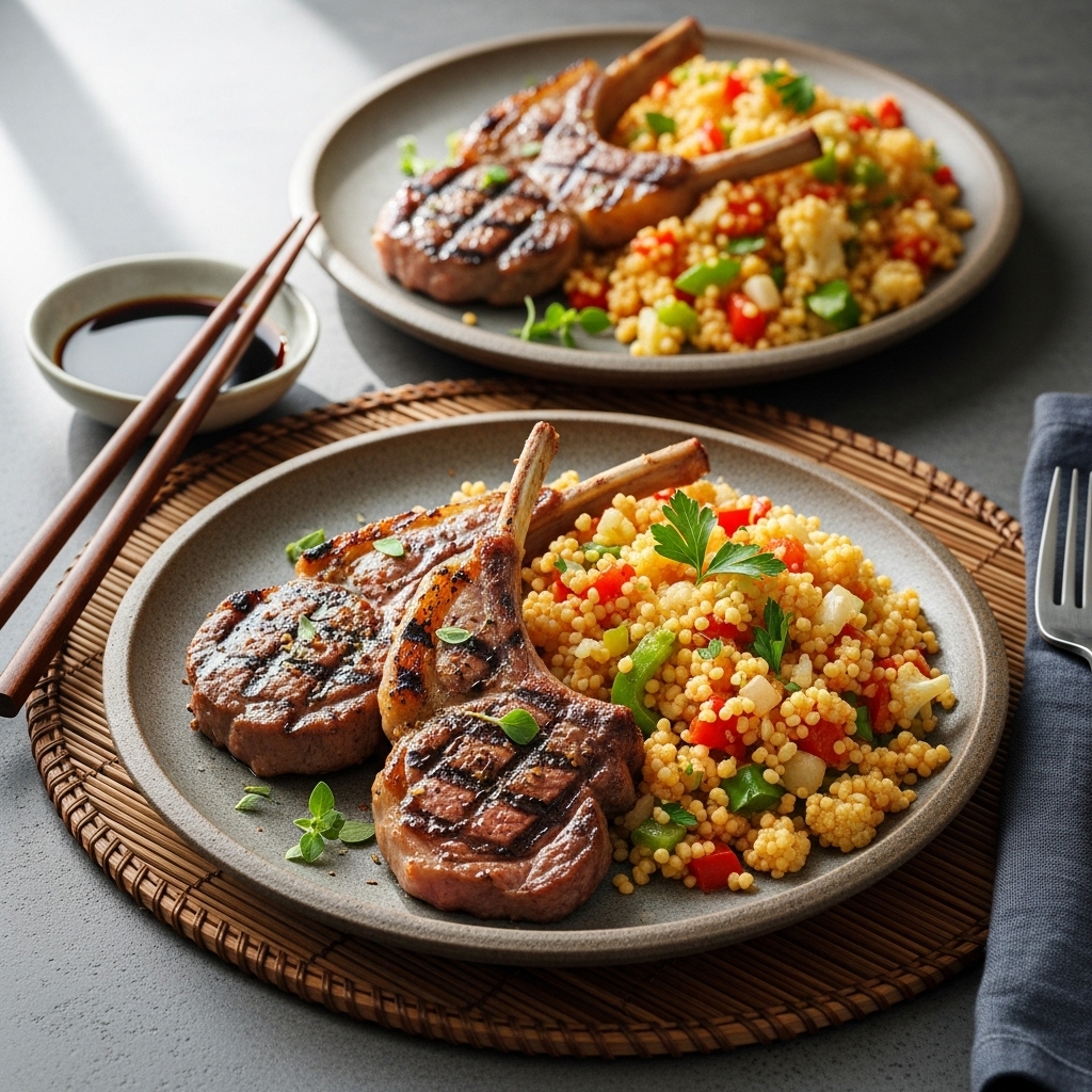 Keto-Friendly Turkish Lunch: Grilled Lamb Chops & Cauliflower Rice Pilaf