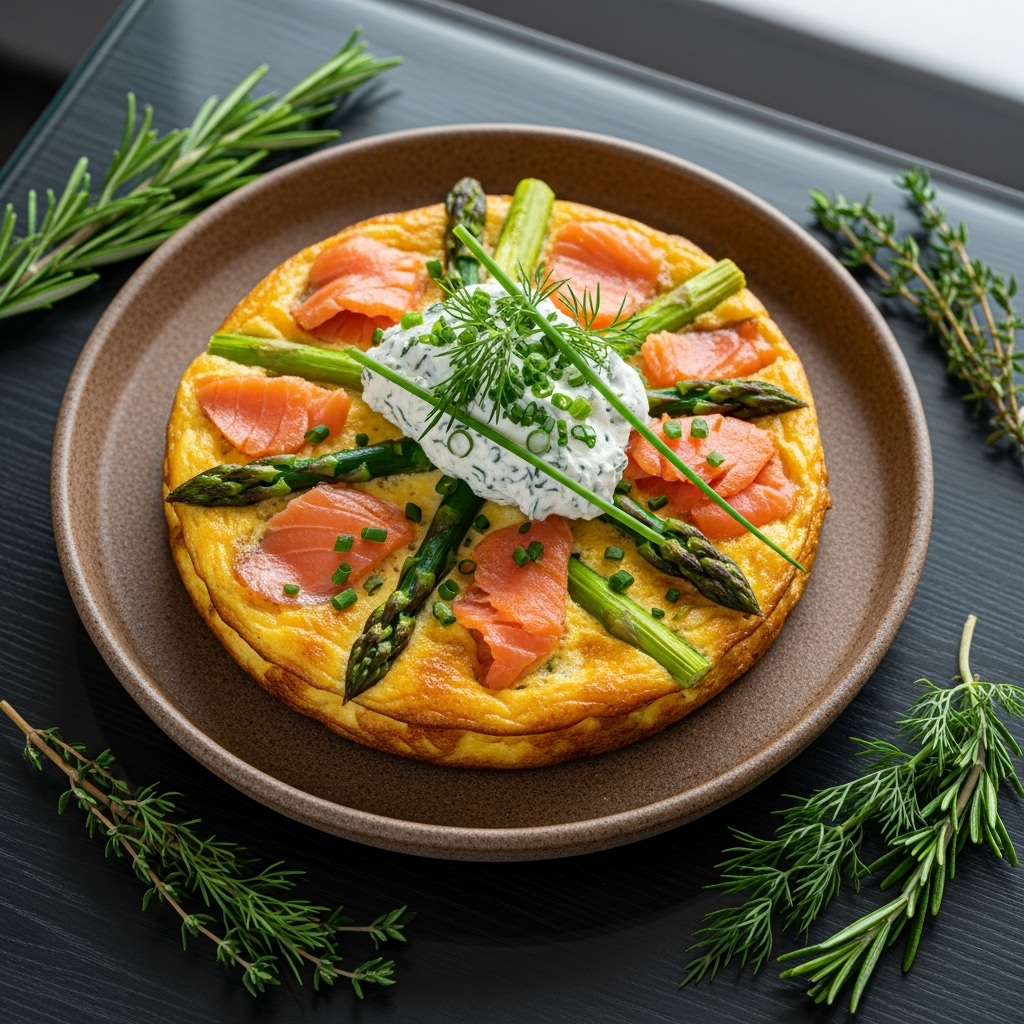 Keto German Brunch: Smoked Salmon & Asparagus Frittata with Herb-Infused Cream Cheese