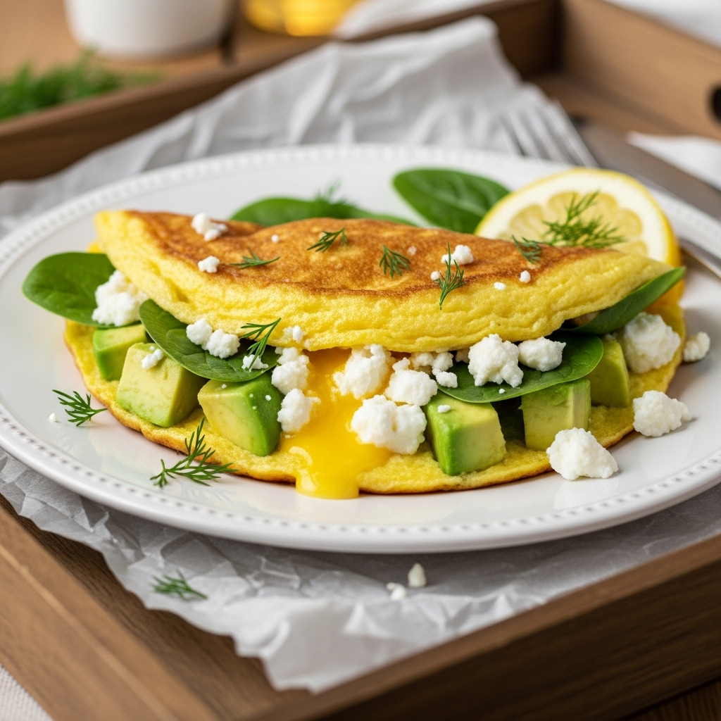 Keto Greek Brunch Delight: Avocado Omelette with Feta and Spinach