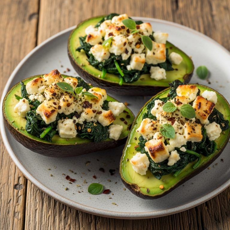 Keto Greek Brunch: Mouthwatering Mediterranean Avocado Boats with Feta Cheese & Spinach