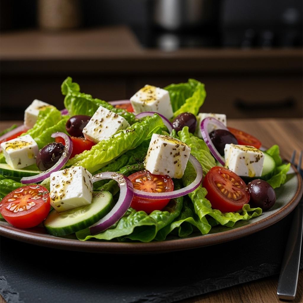 Keto Greek Salad with Lemon Herb Dressing
