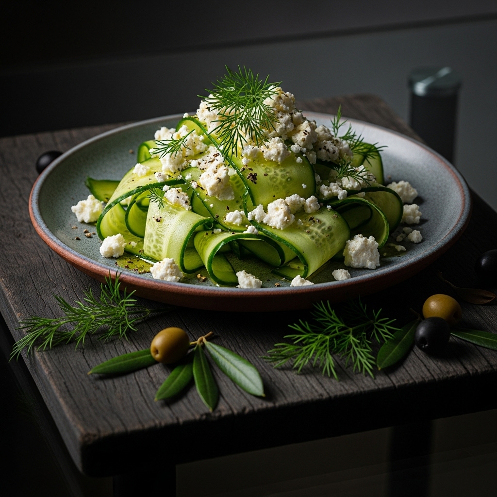 Keto Greek Snack: Cucumber Ribbon Salad with Feta and Dill