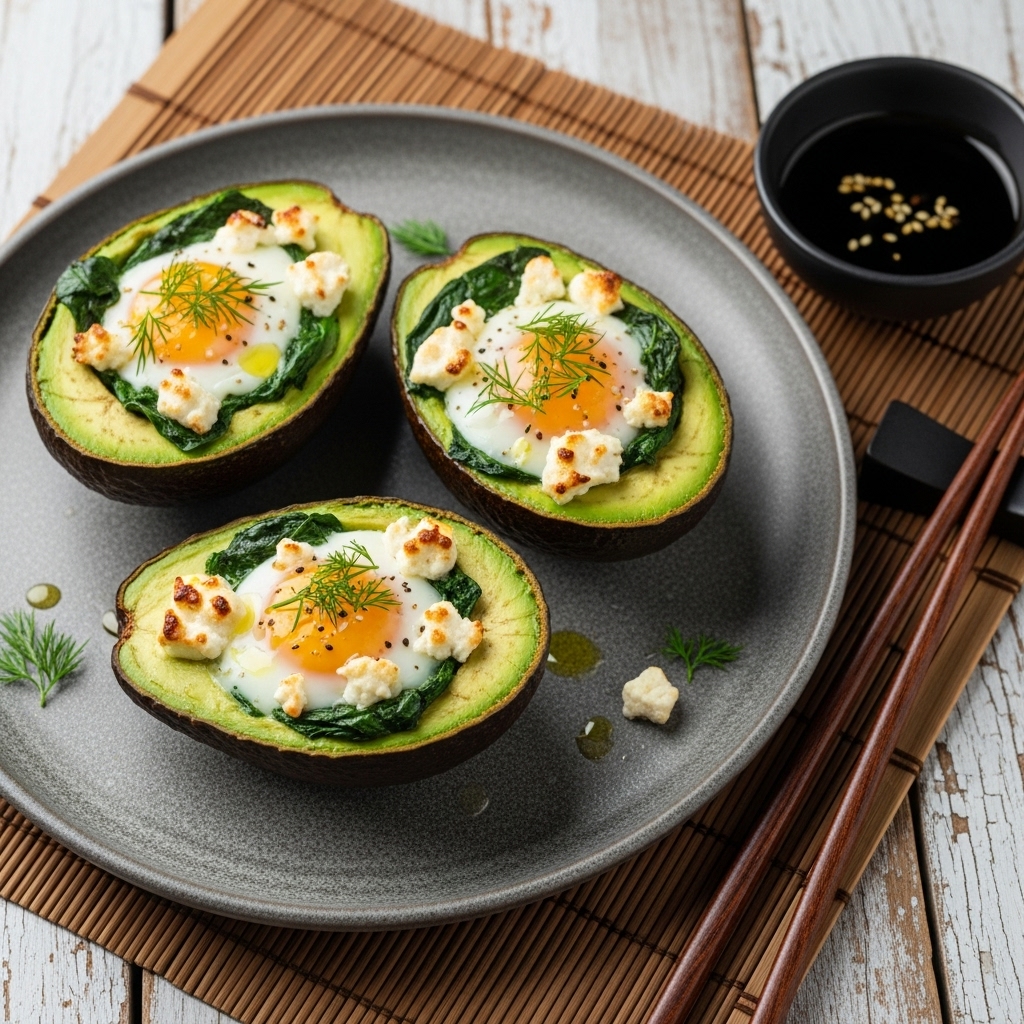 Keto Greek-Style Avocado Egg Boats with Feta and Spinach