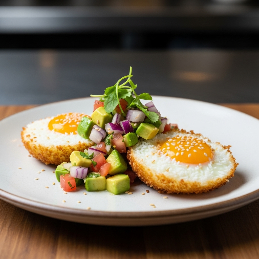 Keto Hawaiian Breakfast: Tropical Coconut Crust Eggs with Avocado Salsa