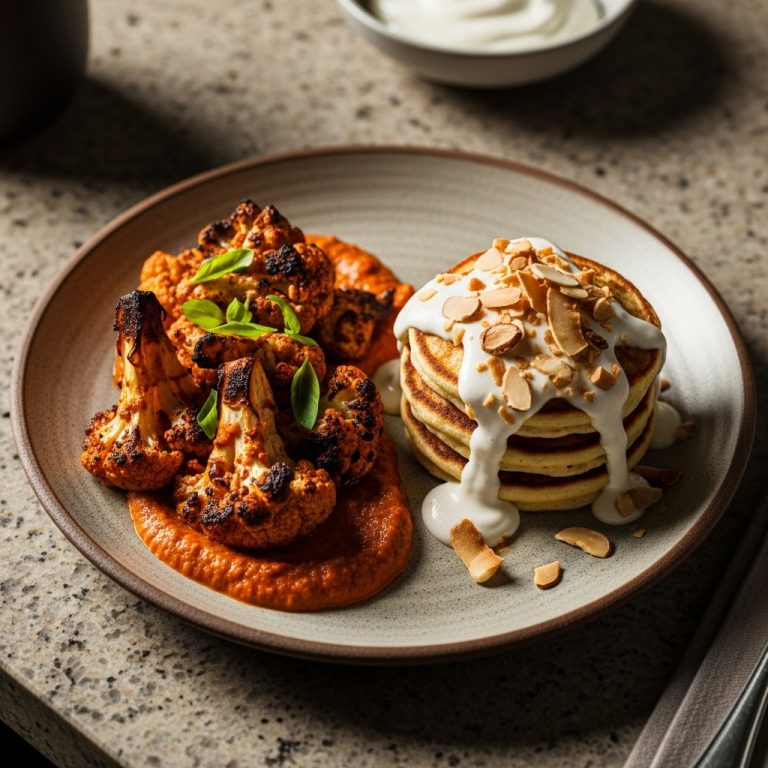 Keto Indian Brunch Delight: Cauliflower Tikka Bhaji & Coconut-Almond Pancakes