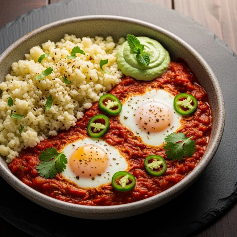 Keto Indian Brunch: Spicy Shakshuka with Cauliflower Rice and Mint Chutney