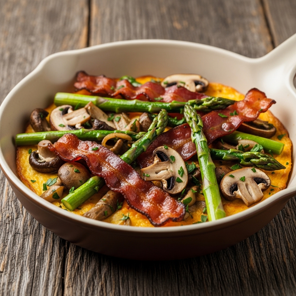 Keto Italian Breakfast Skillet: Bacon, Asparagus & Mushroom Delight