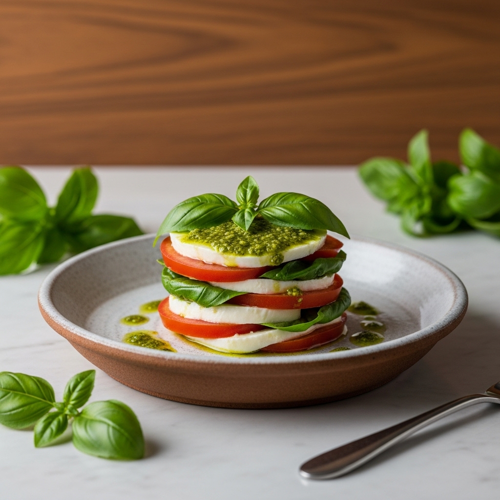Keto Italian Caprese Salad Stacks with Fresh Basil Pesto – Low-Carb & Gluten-Free