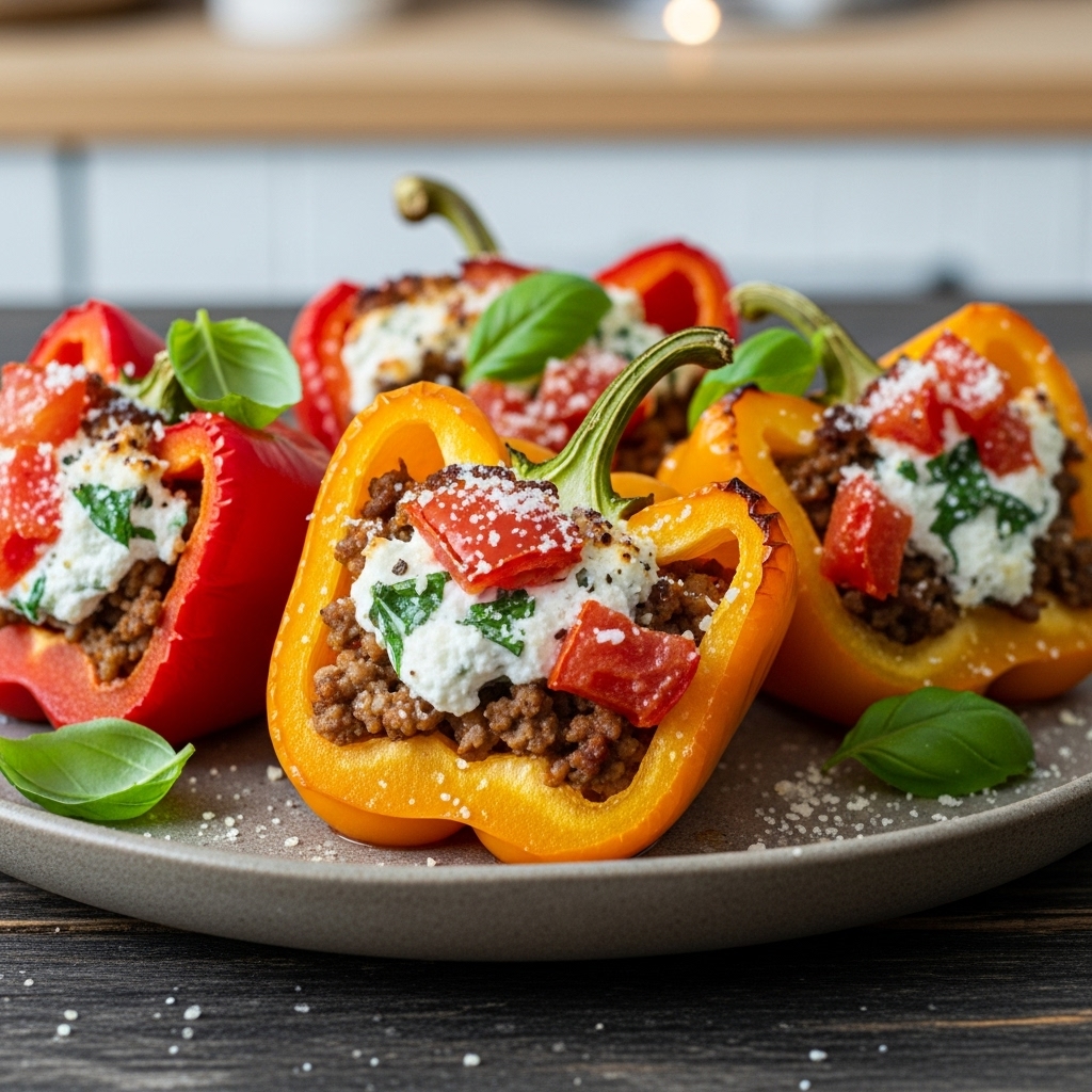 Keto Italian Stuffed Bell Peppers With Basil-Garlic Herbed Cream Cheese