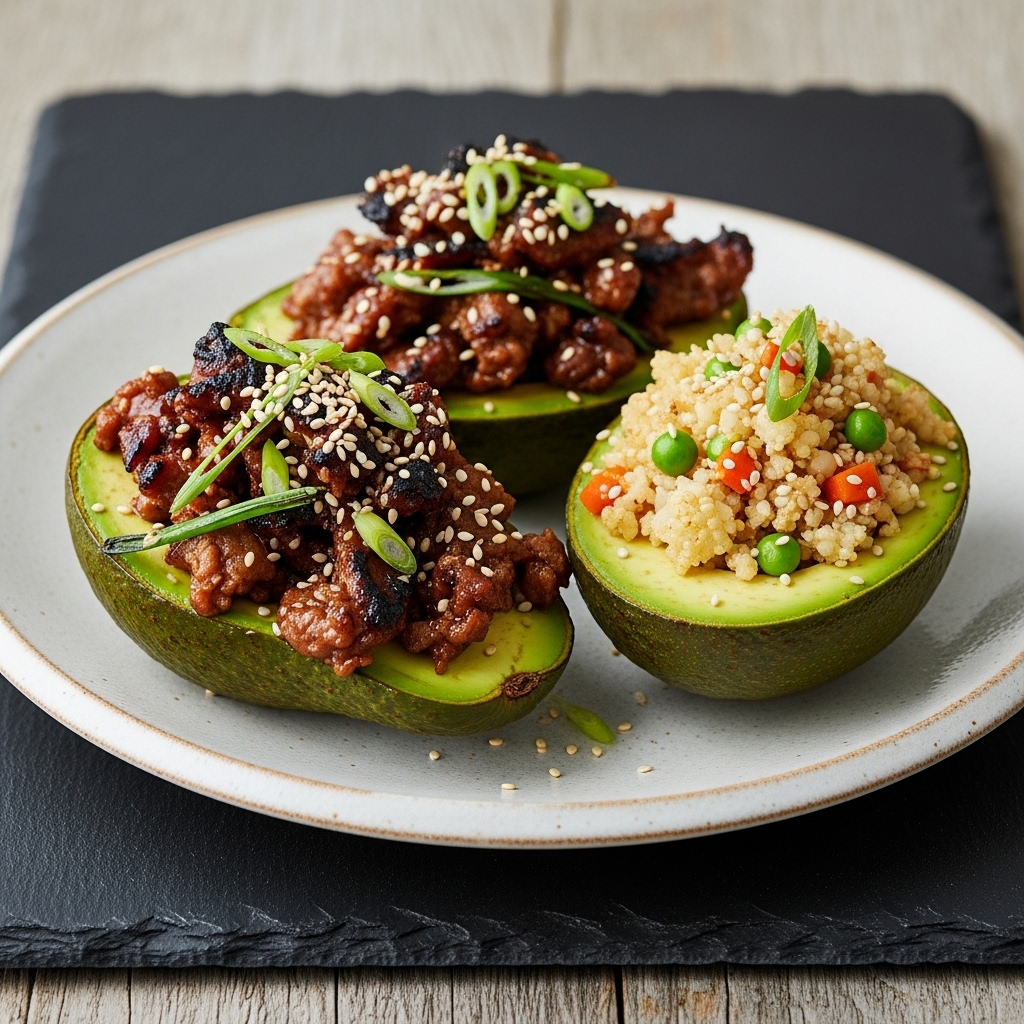 Keto Korean Brunch: Spicy Bulgogi Stuffed Avocado Boats with Cauliflower Fried Rice