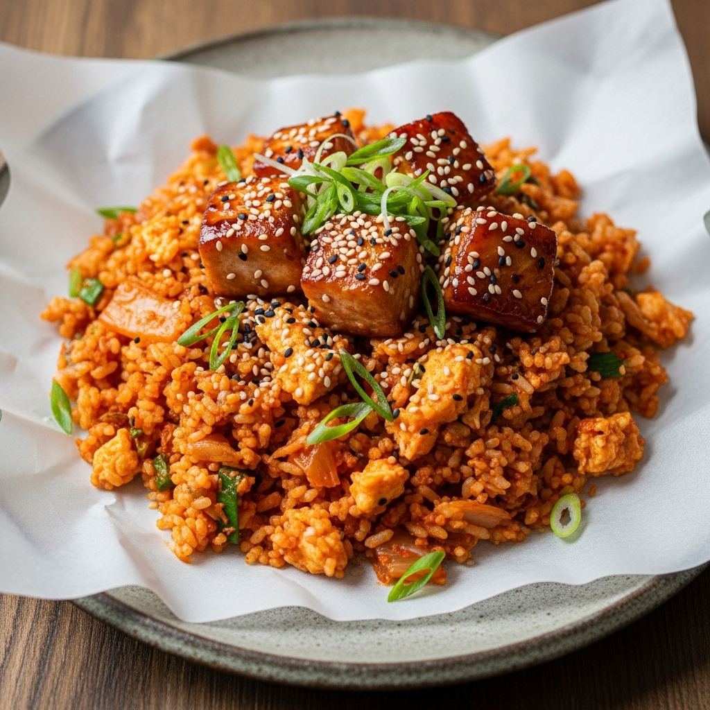 Keto Korean Brunch: Spicy Kimchi Fried Rice with Soy-Glazed Salmon