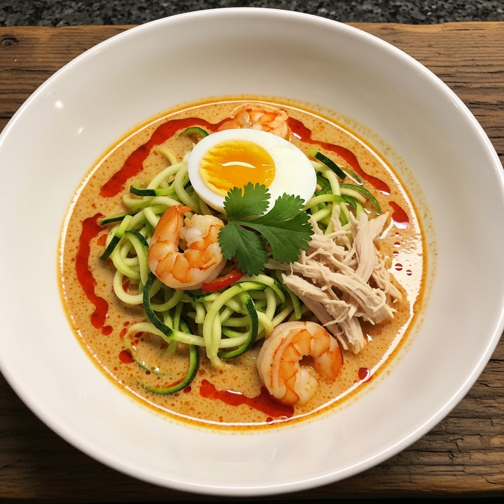 “Keto Laksa Lemak with Zucchini Noodles – Creamy, Savory Malaysian Delight!”
