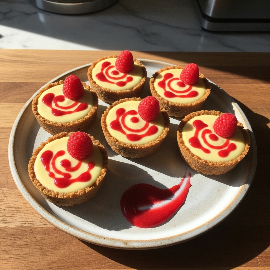 Keto Lemon Cheesecake Tartlets with Raspberry Coulis