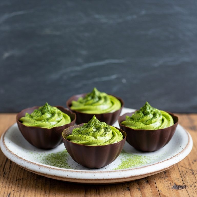 Keto Matcha Mousse in Chocolate Shells