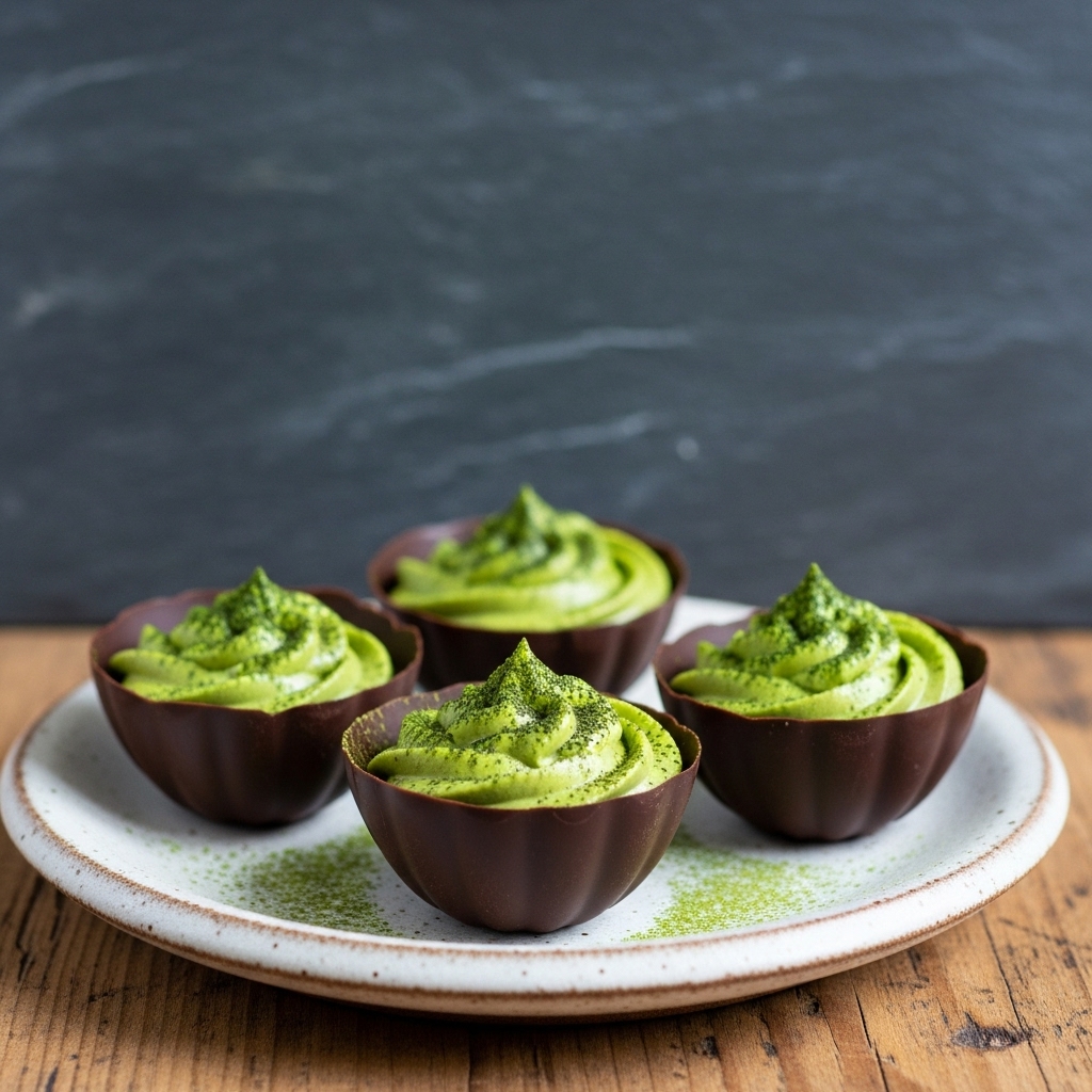 Keto Matcha Mousse in Chocolate Shells