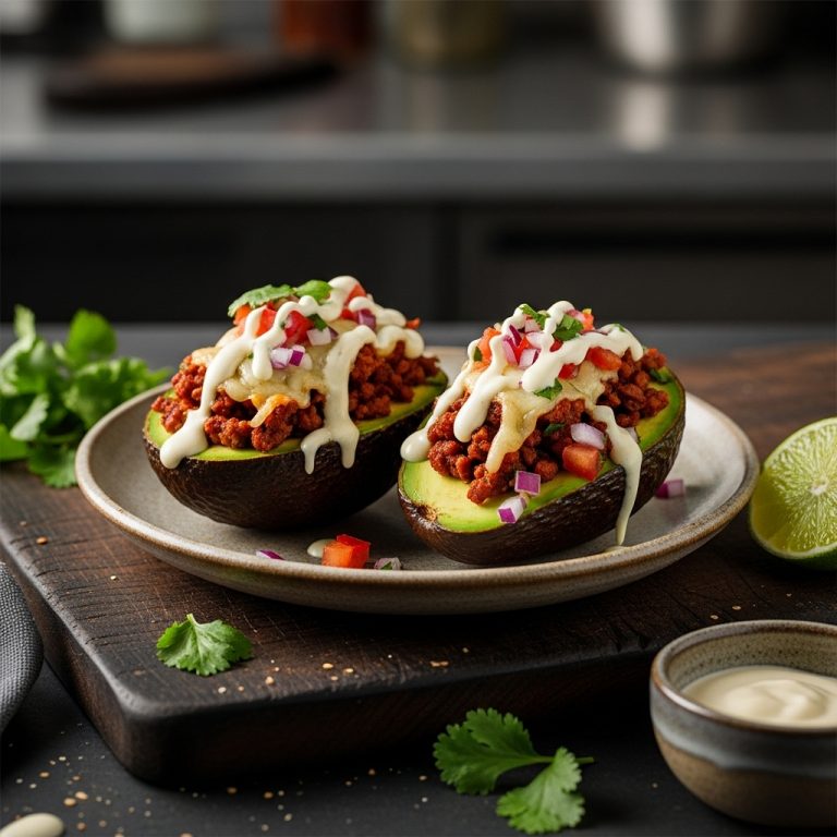 Keto Mexican Stuffed Avocado Boats with Zesty Lime Crema