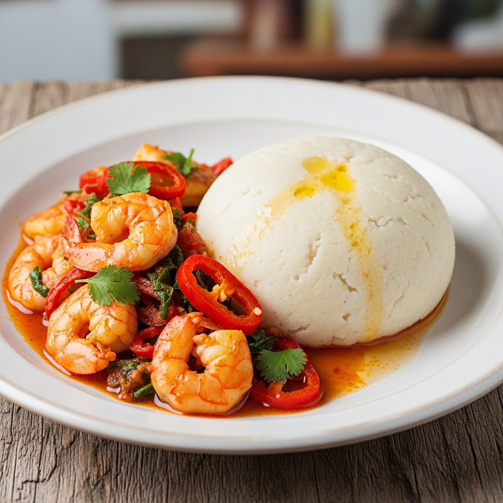“Keto Nigerian Pounded Yam with Spicy Shrimp Stew – A Delightful Fusion of Flavors!”