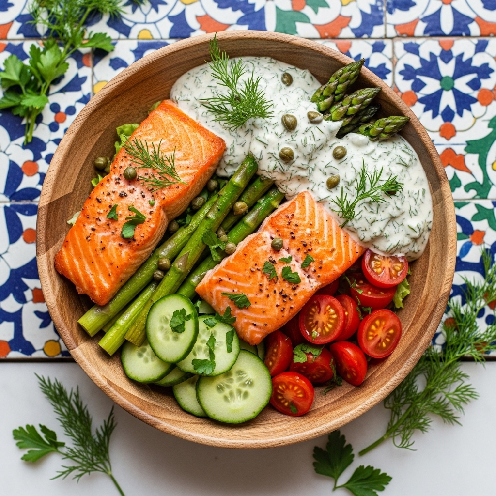 Keto Nordic Salmon Bowl with Creamy Dill Sauce
