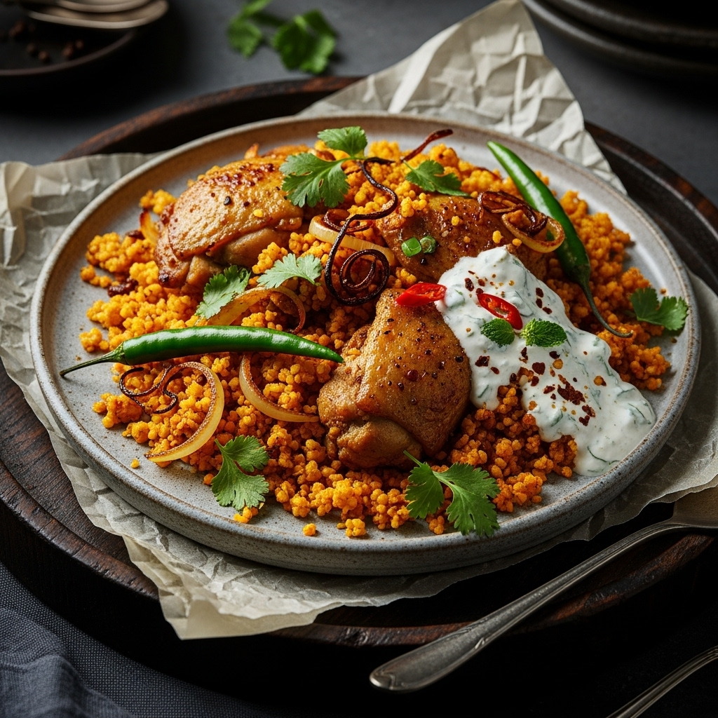 Keto Pakistani Chicken Biryani with Spiced Yogurt Sauce