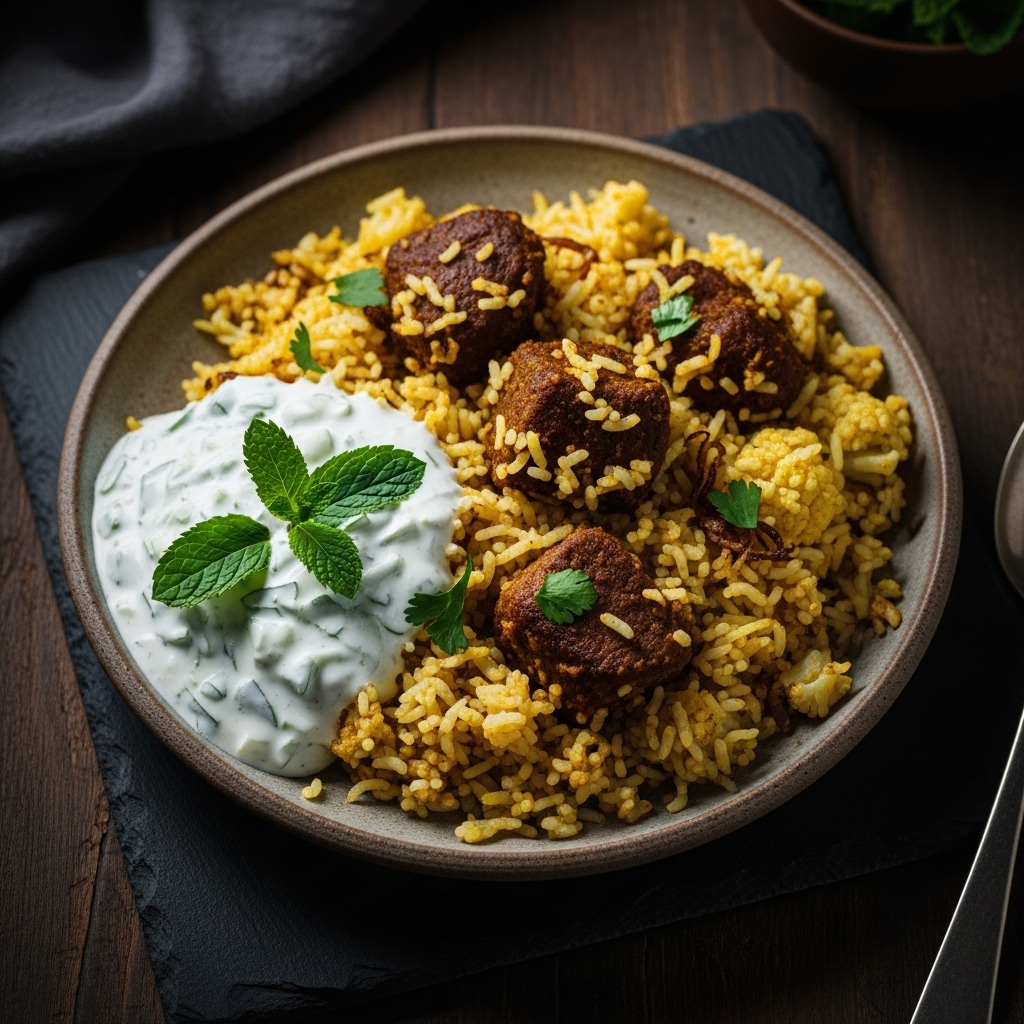 Keto Pakistani Lamb Biryani with Mint Cucumber Raita