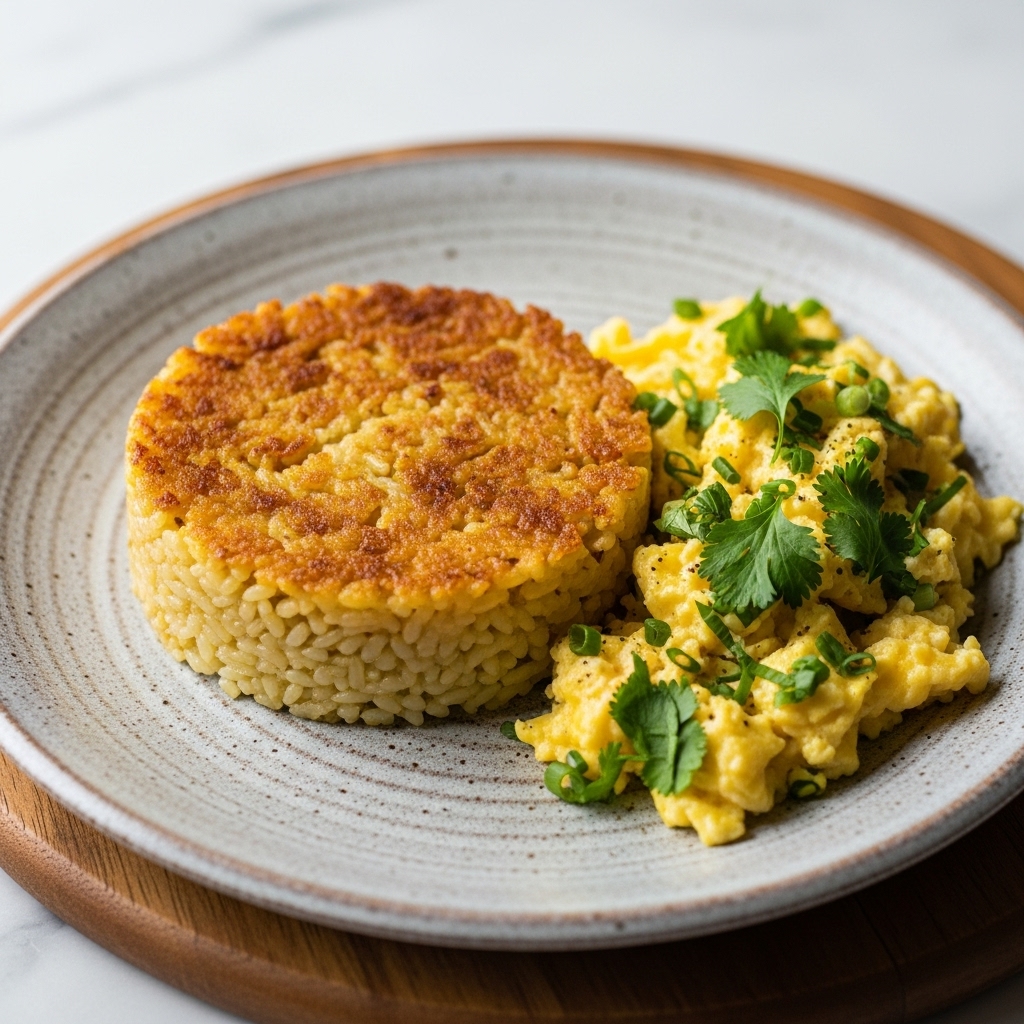 Keto Persian Brunch Delight: Creamy Aloo Tahdig and Herbed Scrambled Eggs