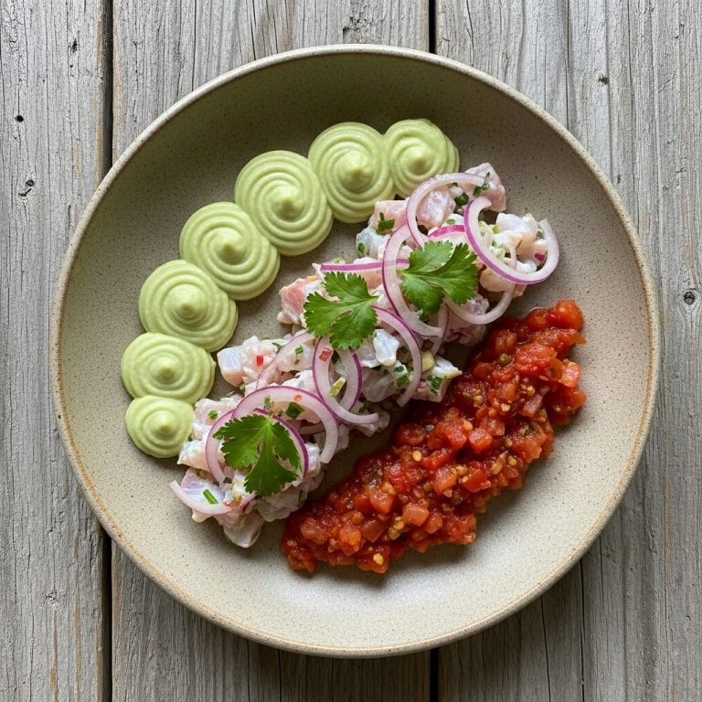 Keto Peruvian Ceviche Brunch with Avocado Mousse and Roasted Tomato Salsa