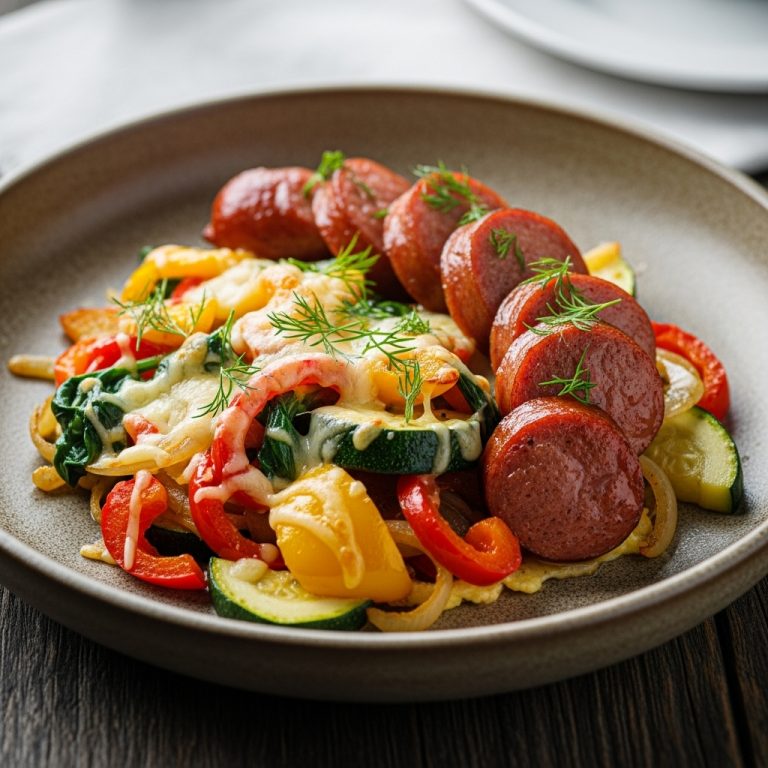 Keto Polish Breakfast: Smoked Kielbasa & Cheesy Vegetable Skillet