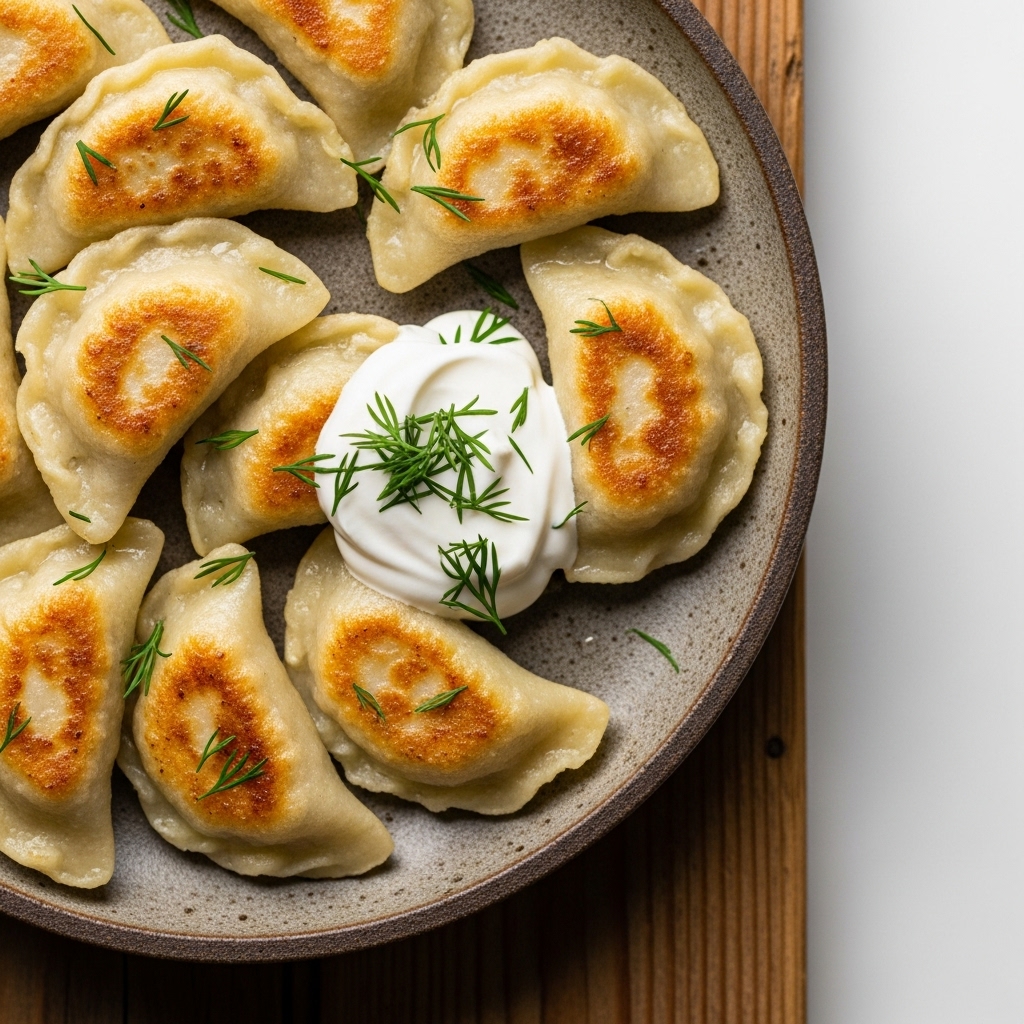 Keto Polish Snack: Delectable Cauliflower Pierogi Bites with Sour Cream and Dill