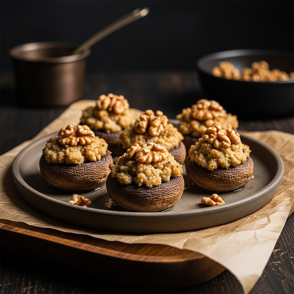 Keto Polish Snack: Delectable Stuffed Mushrooms Topped with Crunchy Walnuts