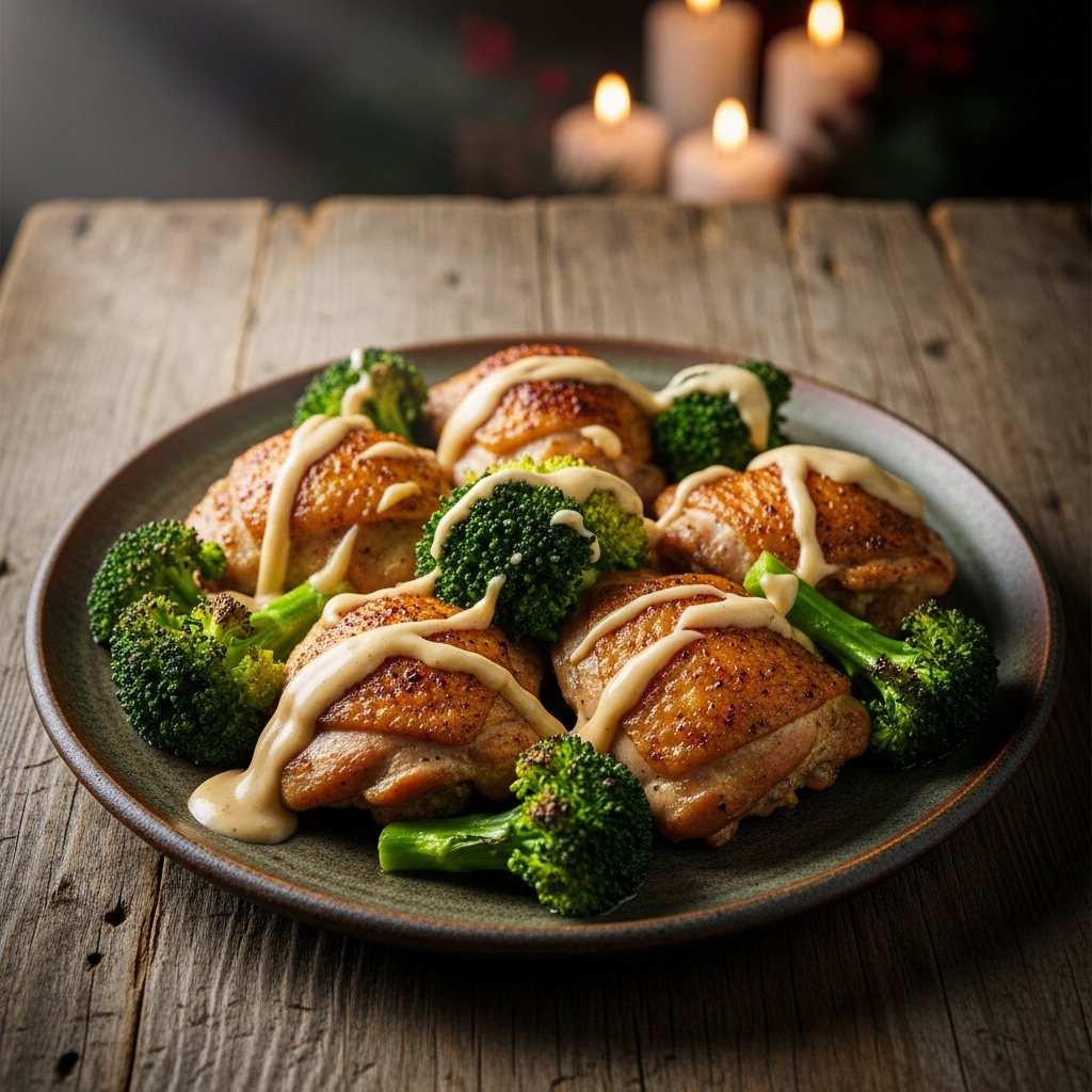 Keto Portuguese Chicken and Broccoli Casserole with Creamy Almond Sauce