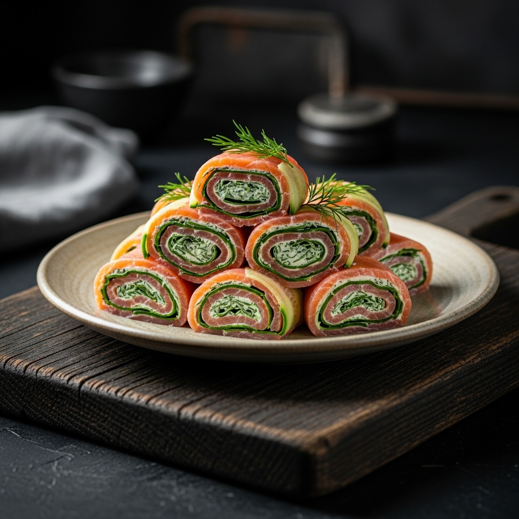 Keto Russian Brunch: Smoked Salmon Cucumber Rolls with Dill Sauce