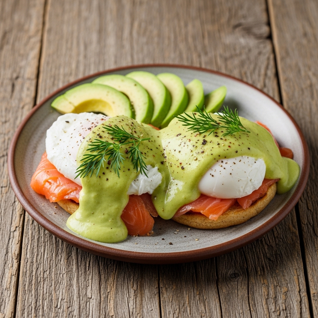 Keto Russian Brunch: Smoked Salmon Eggs Benedict with Avocado Hollandaise