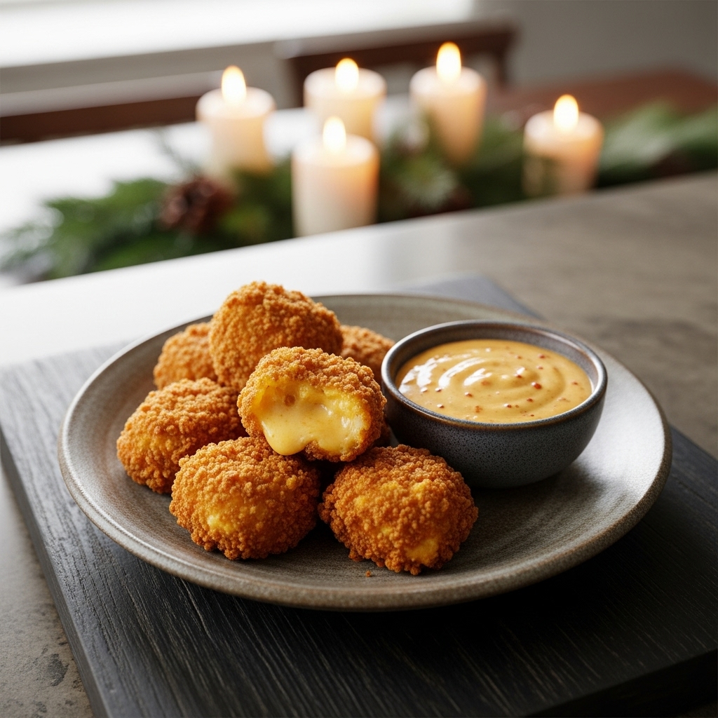 Keto Southern Fried Cheese Bites with Spicy Honey Mustard Dipping Sauce