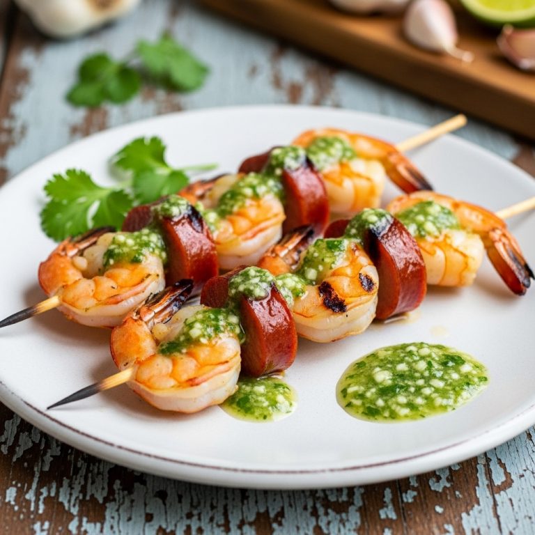 Keto Spanish Lunch: Scrumptious Chorizo and Shrimp Skewers with Garlic-Cilantro Sauce (Gluten-Free)
