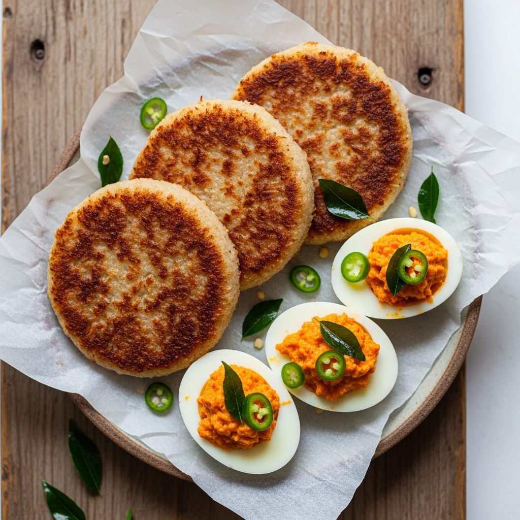 Keto Sri Lankan Breakfast Delight: Coconut Rotis and Spicy Deviled Eggs