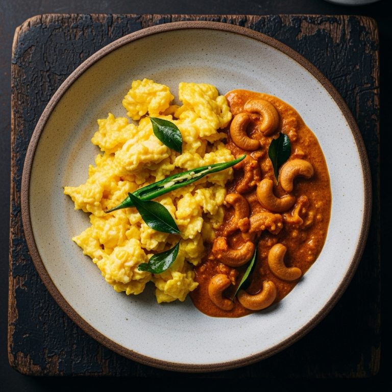 Keto Sri Lankan Brunch: Coconut Milk Scrambled Eggs with Spicy Cashew Curry