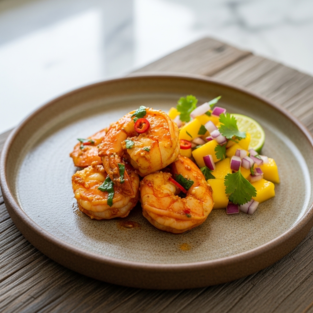 Keto Sri Lankan Snack: Spicy Coconut Prawns with Mango Salsa