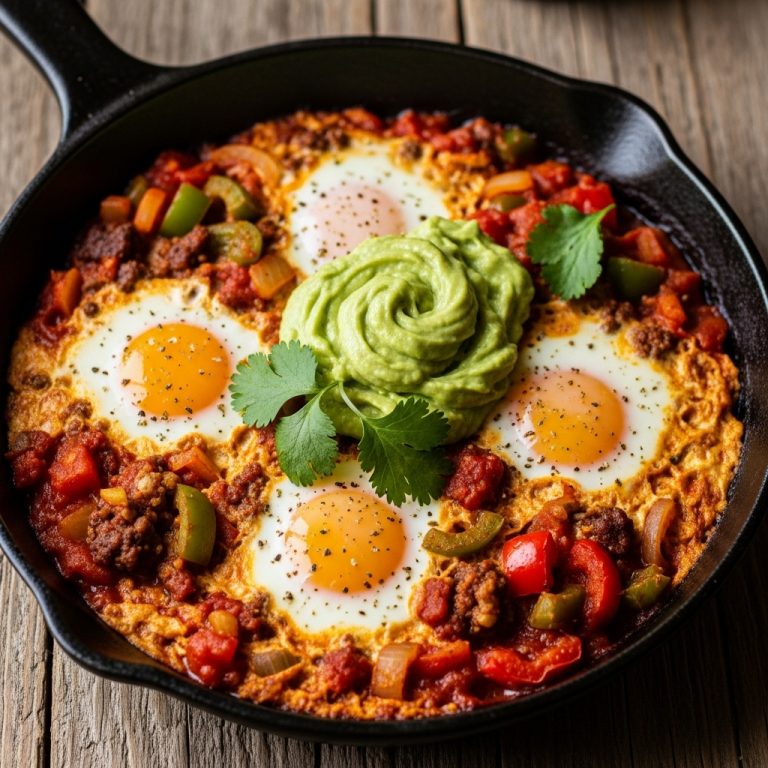 Keto Tex-Mex Brunch Skillet Feast: Spicy Shakshuka with Avocado Chimichurri