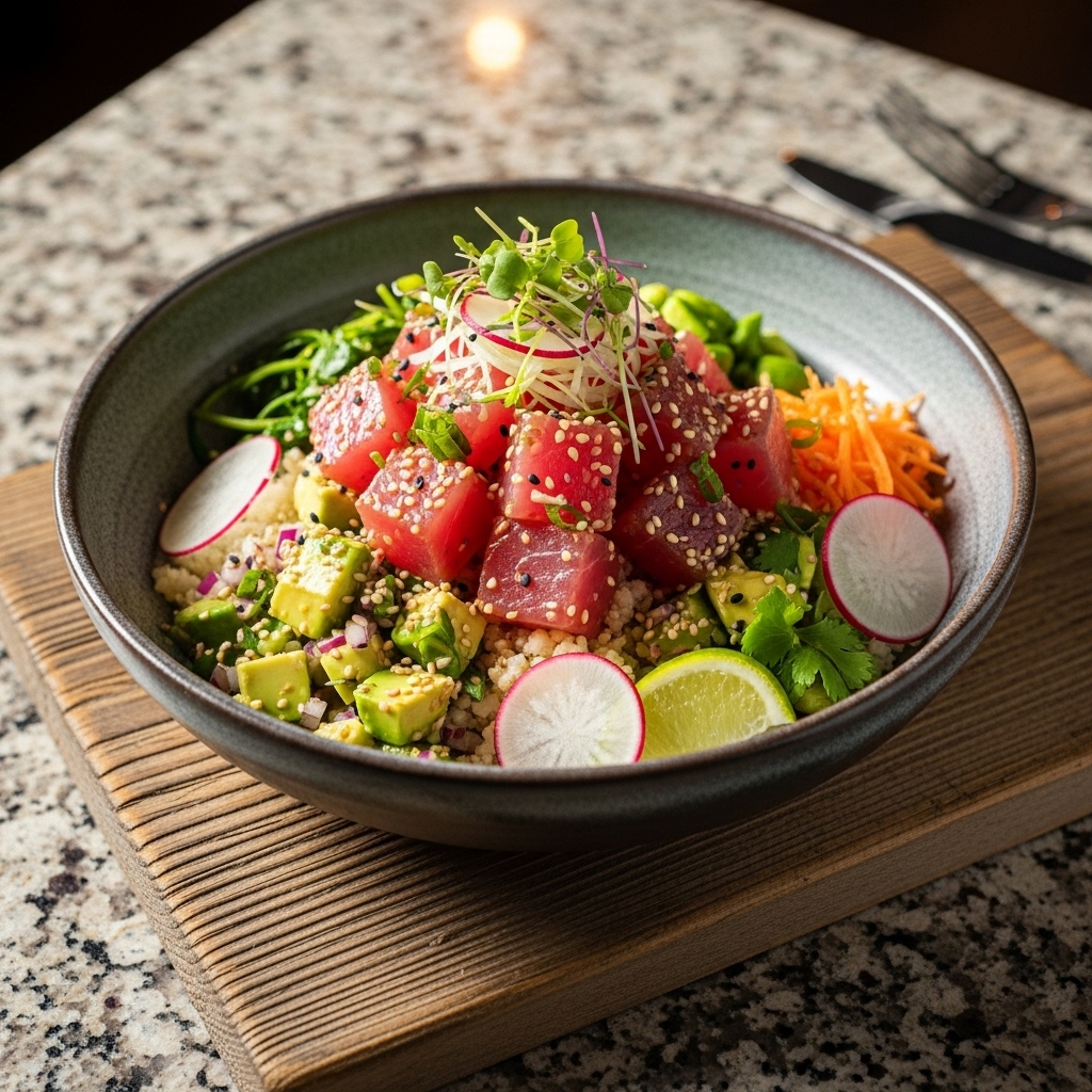 Keto Tuna Poke Bowls with Avocado Salsa & Cauliflower Rice