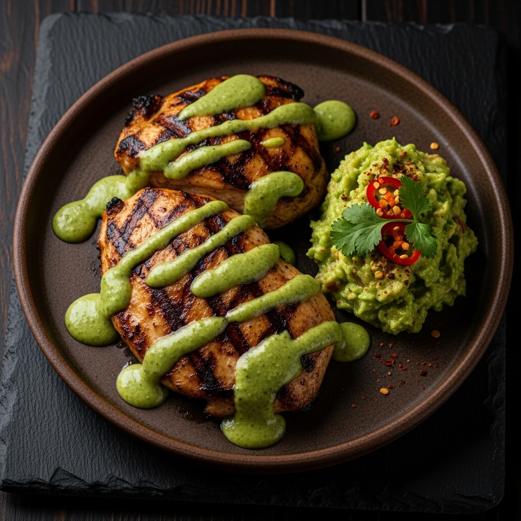 Keto Venezuelan-Inspired Pollo a la Plancha with Cilantro-Garlic Sauce and Guacamole