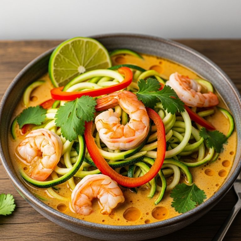 Keto Vietnamese Shrimp and Zucchini Noodles in Coconut Curry Broth