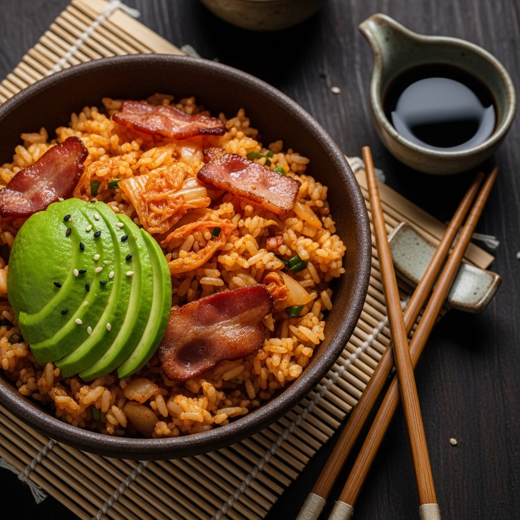 Kimchi Fried Rice with Bacon and Avocado: Paleo Korean Breakfast