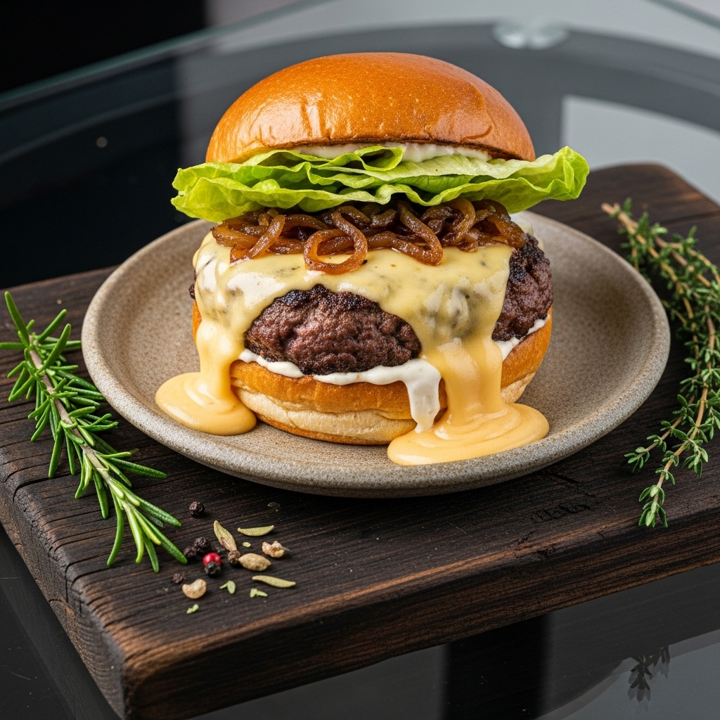Kobe Beef Steak Burger with Secret Blend Cheese Sauce
