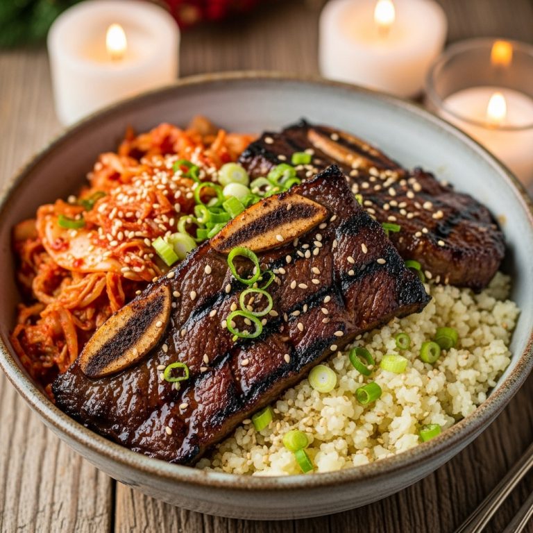 Korean BBQ Beef Short Ribs with Kimchi Cauli-Rice Bowl (Paleo-Friendly)