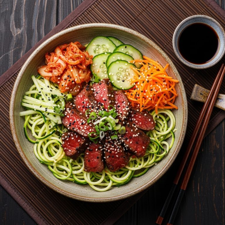 Korean BBQ Spicy Beef Bowl with Zucchini Noodles – Paleo-Friendly