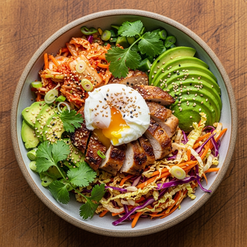 Korean Brunch: Paleo Energy Bowl with Bulgogi Chicken and Kimchi Slaw