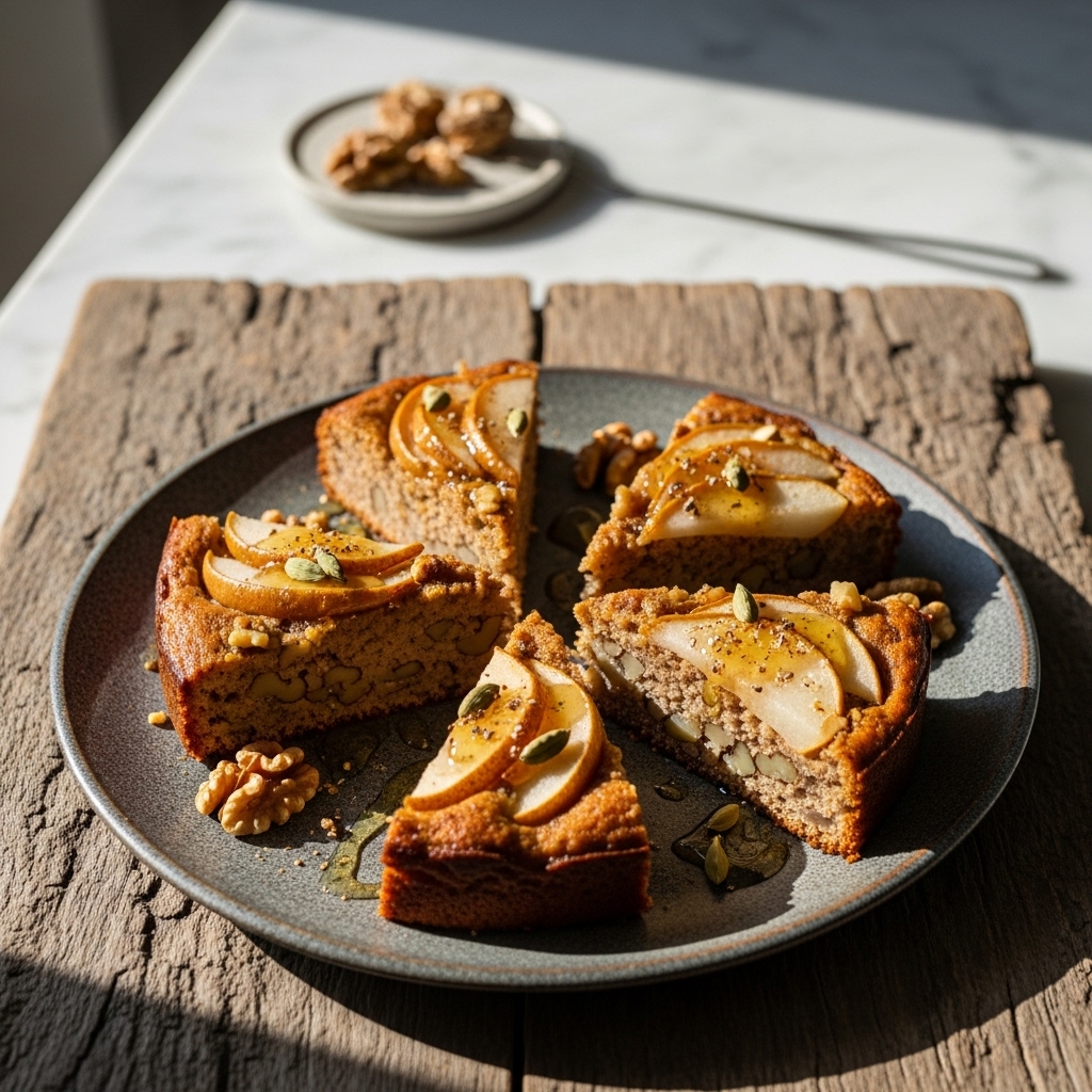 Korean Paleo Dessert: Spicy Pear & Walnut Cake with Honey and Cardamom