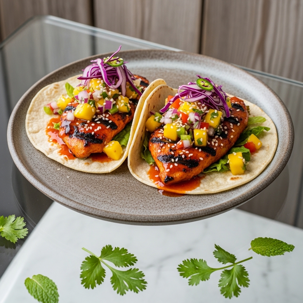 Kung Fu Tacos – Firecracker Grilled Chicken & Mango Salsa Street Tacos
