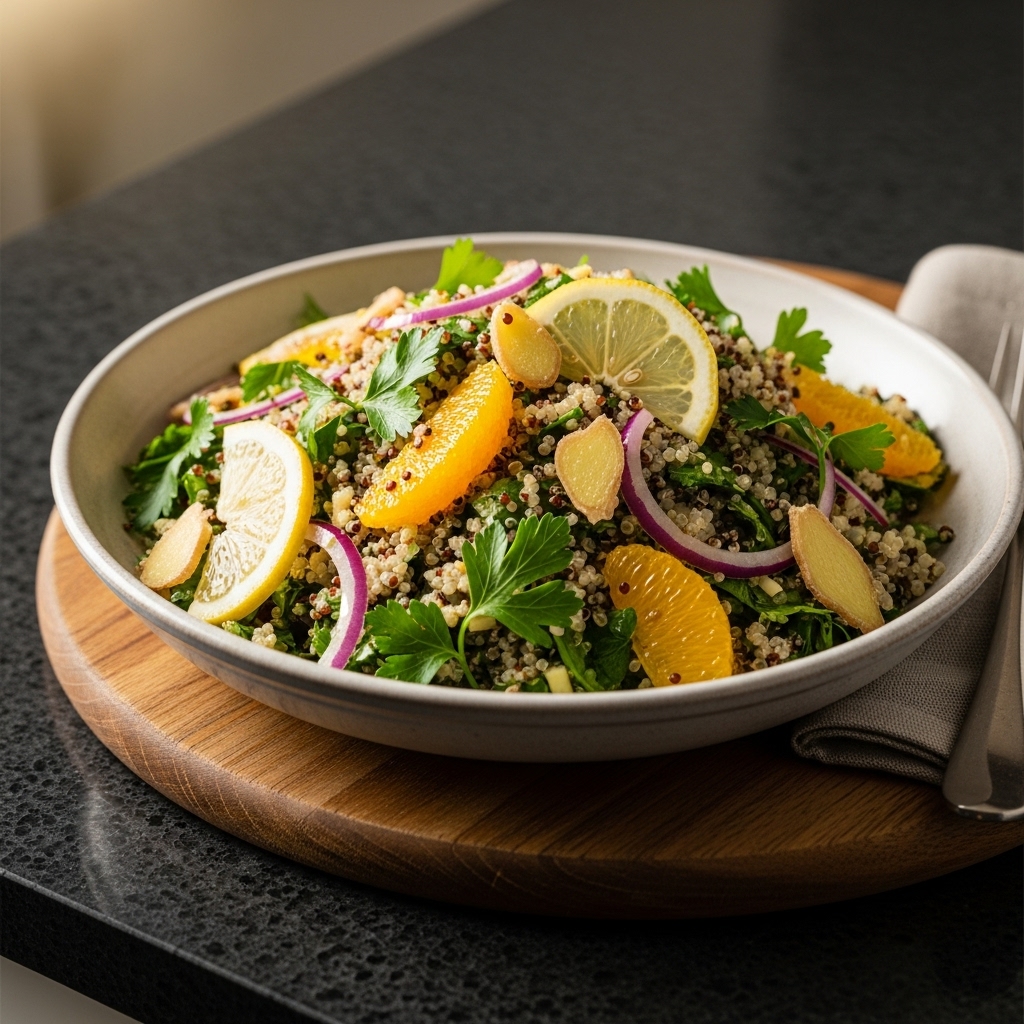 Lemon-Ginger Quinoa Salad Bowl with Citrus Vinaigrette