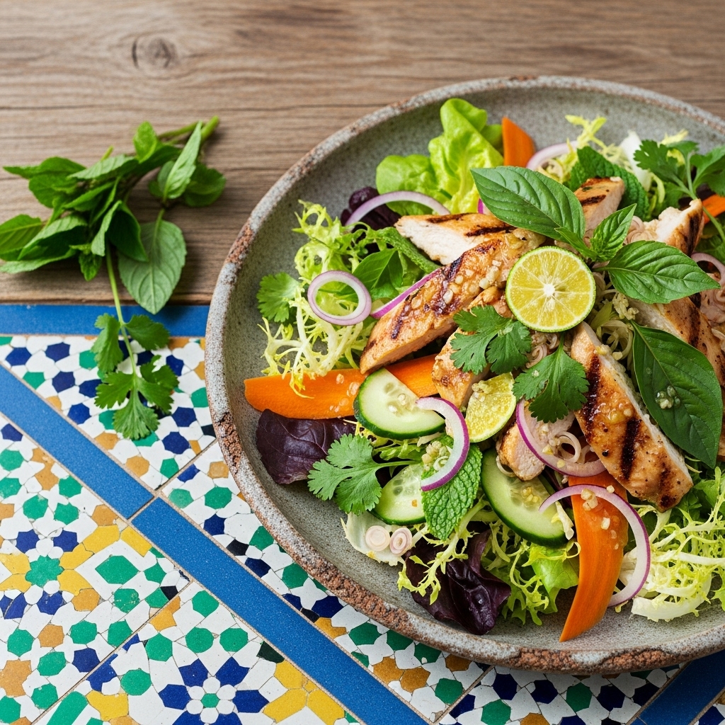 Lemongrass Chicken Salad with Fresh Herbs and Citrus Dressing